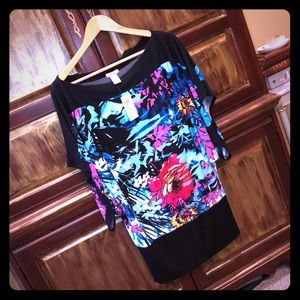 Cache butterfly wing floral print stretch top